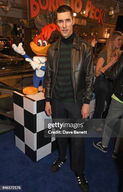 Clym Evernden attends the launch of the House of Holland x Woody Woodpecker London Fashion Week pop up at Fenwick Of Bond Street on September 13,...