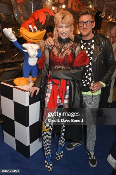 Charlie Barker and Henry Holland attend the launch of the House of Holland x Woody Woodpecker London Fashion Week pop up at Fenwick Of Bond Street on...
