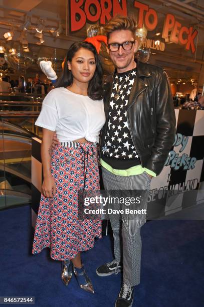 Vanessa White and Henry Holland attend the launch of the House of Holland x Woody Woodpecker London Fashion Week pop up at Fenwick Of Bond Street on...