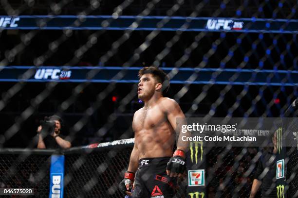 Henry Cejudo celebrates his victory over Wilson Reis during UFC 215 at Rogers Place on September 9, 2017 in Edmonton, Canada.