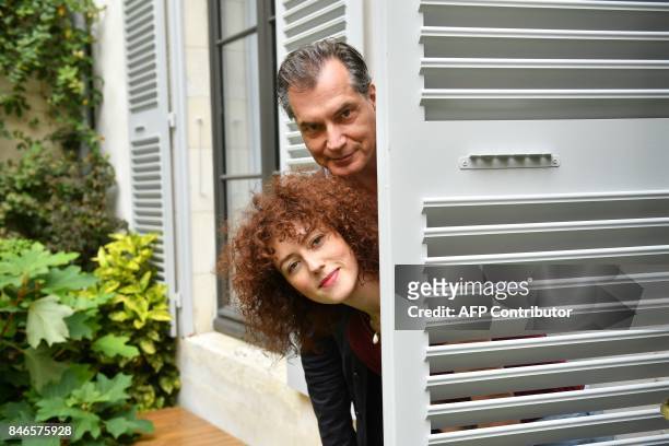 French actor Samuel Labarthe and French actress Blandine Bellavoir pose during the 19th edition of the "Festival de fiction TV" in La Rochelle,...