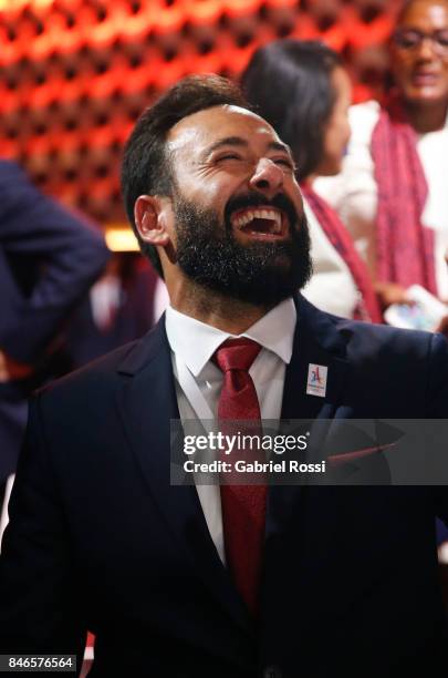 French Paralympic athlete Michael Jeremiasz shows his joy after the 131th IOC Session - 2024 & 2028 Olympics Hosts Announcement at Lima Convention...