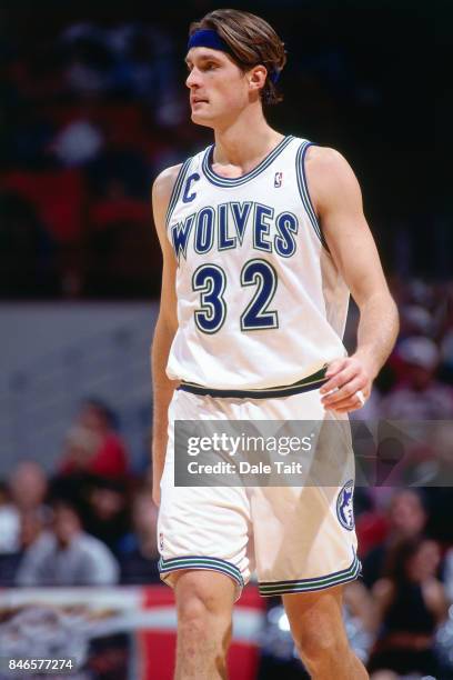 Christian Laettner of the Minnesota Timberwolves walks circa 1994 at the Target Center in Minneapolis, Minnesota. NOTE TO USER: User expressly...