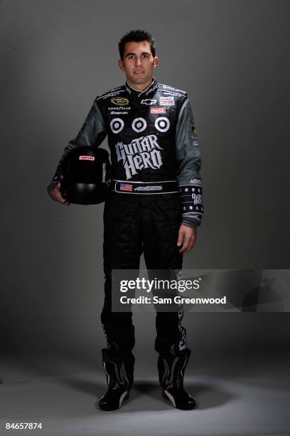 Aric Almirola, driver of the Chevrolet, poses during NASCAR media day at Daytona International Speedway on February 5, 2009 in Daytona, Florida.