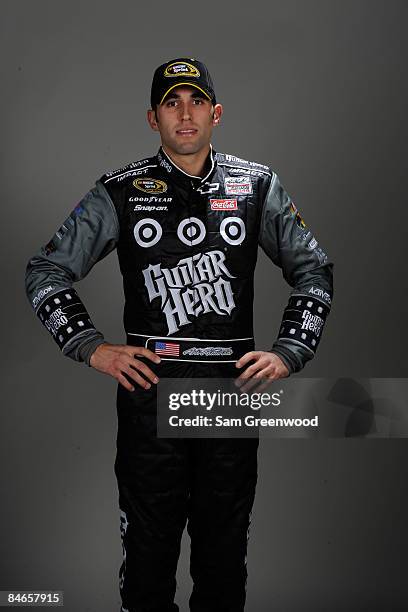 Aric Almirola, driver of the Chevrolet, poses during NASCAR media day at Daytona International Speedway on February 5, 2009 in Daytona, Florida.