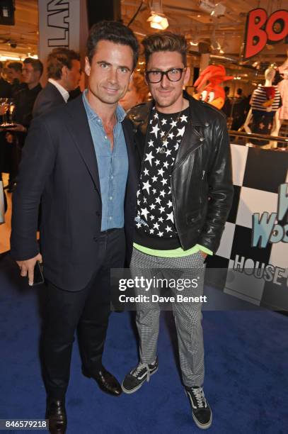 Leo Fenwick and Henry Holland attend the launch of the House of Holland x Woody Woodpecker London Fashion Week pop up at Fenwick Of Bond Street on...