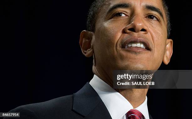 President Barack Obama speaks during the National Prayer Breakfast at the Washington Hilton in Washington, DC, February 5, 2009. Obama warned...