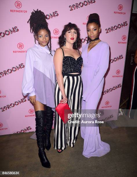 Chloe x Halle and Piera Gelardi attend Refinery29's "29Rooms: Turn It Into Art" at 106 Wythe Ave on September 7, 2017 in New York City.