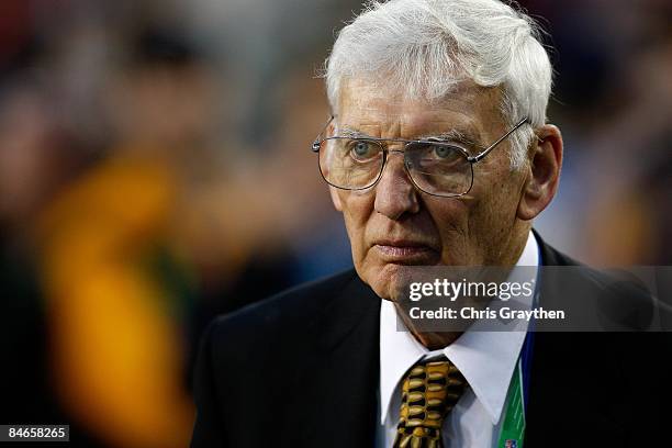 Dan Rooney, team owner of the Pittsburgh Steelers, looks on against the Arizona Cardinals during Super Bowl XLIII on February 1, 2009 at Raymond...