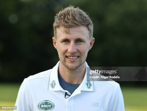 England cricketer Joe Root poses for pictures during the Brut T20 Cricket match betweenTeam Jimmy and Team Joe at Worksop College on September 13,...