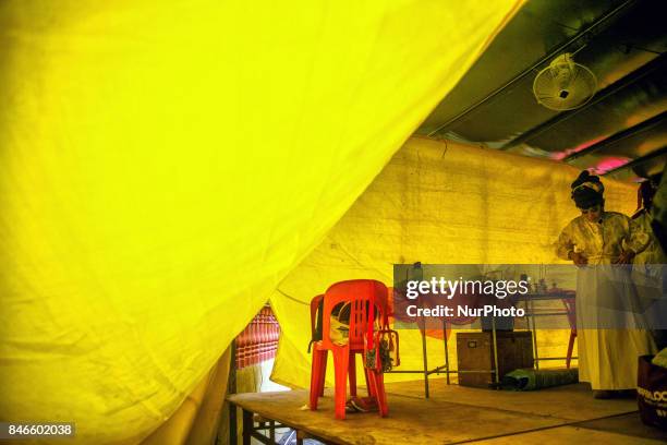 Ethnic Chinese is seen wearing a traditonal chinese opera before start a show during the Hungry Ghost Festival in Teluk Pulai Klang, Malaysia on...