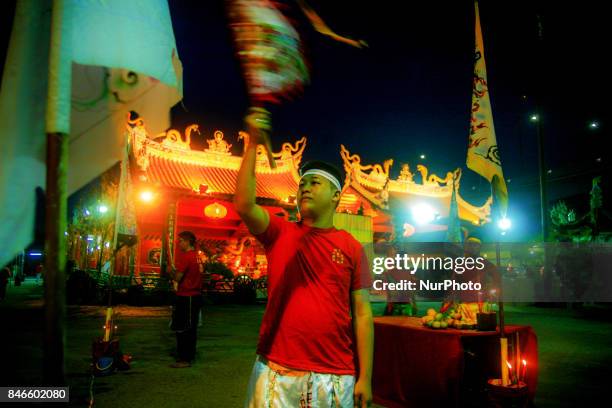 Member of chinese perform a specials prayer during the hungry ghost festivals in Teluk Pulai Klang, Malaysia on September 12, 2017. Photo by Samsul...