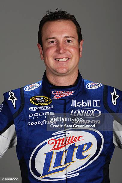 Kurt Busch, driver of the Miller Lite Dodge, poses during NASCAR media day at Daytona International Speedway on February 5, 2009 in Daytona, Florida.