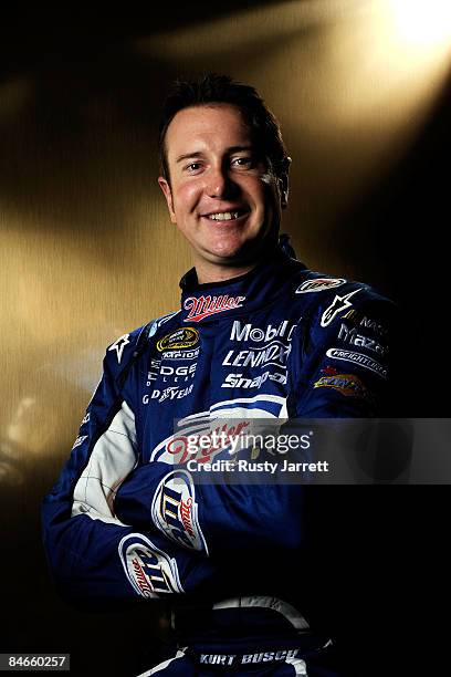 Kurt Busch, driver of the Miller Lite Dodge, poses during NASCAR media day at Daytona International Speedway on February 5, 2009 in Daytona, Florida.