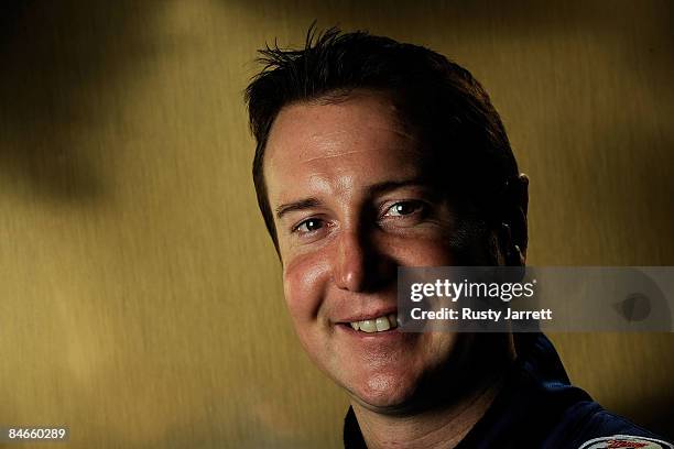 Kurt Busch, driver of the Miller Lite Dodge, poses during NASCAR media day at Daytona International Speedway on February 5, 2009 in Daytona, Florida.