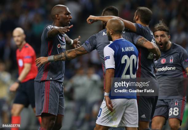 Besiktas forward Ryan Babel celebrates with teammates after scoring a goal during the UEFA Champions League match between FC Porto and Besiktas JK at...
