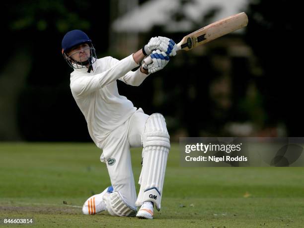 Chris Brookshaw of Team Jimmy during the Brut T20 Cricket match betweenTeam Jimmy and Team Joe at Worksop College on September 13, 2017 in Worksop,...