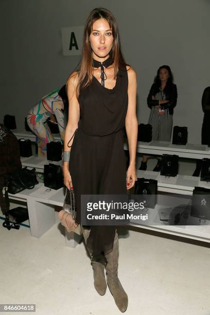 Model Nadejda Savcova attends the Zang Toi fashion show during New York Fashion Week: The Shows at Gallery 3, Skylight Clarkson Sq on September 13,...