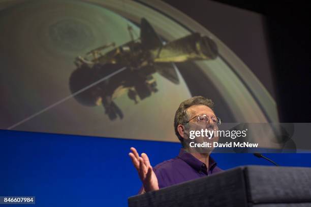 Director of Planetary Science, NASA, Jim Green, attends a news conference at Jet Propulsion Laboratory as NASA's Cassini spacecraft nears the end of...