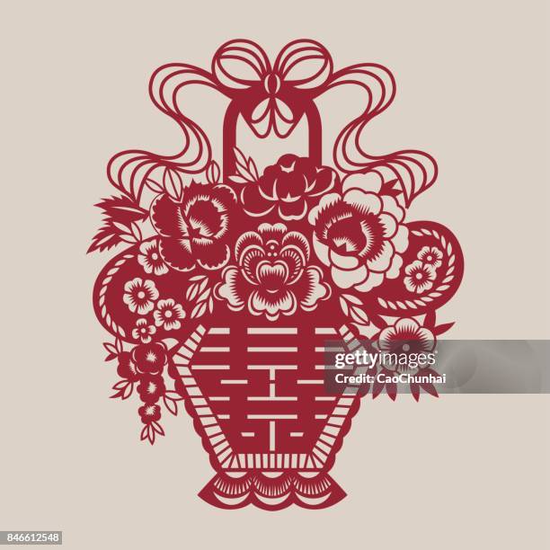 double happiness(chinese traditional paper-cut art)-11 - double happiness stock illustrations