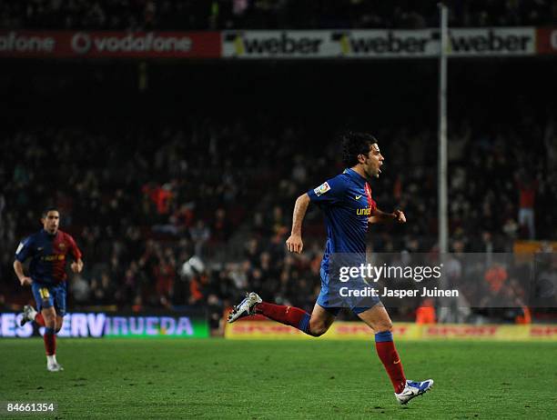 Rafael Marquez of Barcelona celebrates scoring his sides second goal during the Copa del Rey semi final first leg match between Barcelona and...