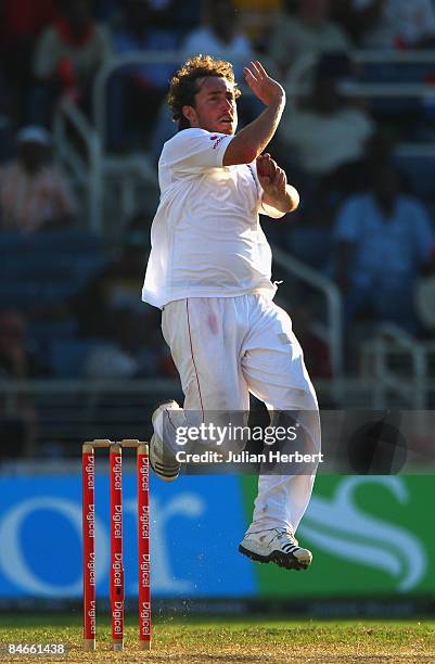 Ryan Sidebottom bowls during day two of the 1st Test between The West Indies and England played at Sabina Park on February 5, 2009 in Kingston,...