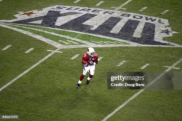 Steve Breaston of the Arizona Cardinals receives a free kick after a safety was recorded against the Pittsburgh Steelers during Super Bowl XLIII on...