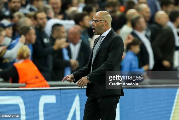 Head coach Peter Bosz of Dortmund gestures during the UEFA Champions League group H match between Tottenham Hotspur and Borussia Dortmund at...