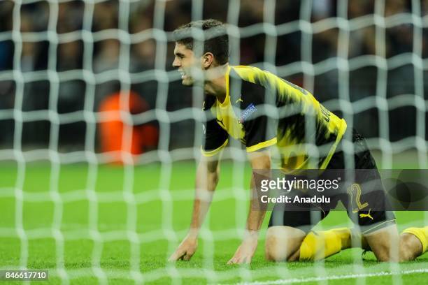 Christian Pulisic of Dortmund on the ground during the UEFA Champions League group H match between Tottenham Hotspur and Borussia Dortmund at...