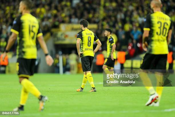 Players of Dortmund react after the UEFA Champions League group H match between Tottenham Hotspur and Borussia Dortmund at Wembley-Stadion on...
