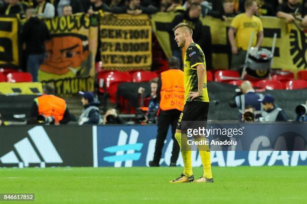 Andrey Yarmolenko of Dortmund gestures during the UEFA Champions League group H match between Tottenham Hotspur and Borussia Dortmund at...