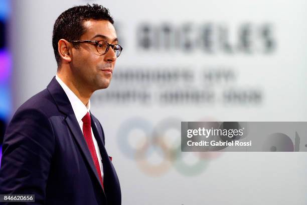 Member of Generation Committe Youssef Halaoua speaks during the Paris 2024 Presentation during the 131th IOC Session - 2024 & 2028 Olympics Hosts...