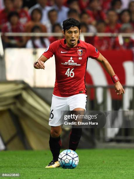 Ryota Moriwaki of Urawa Red Diamonds in action during the AFC Champions League quarter final second leg match between Urawa Red Diamonds and Kawasaki...