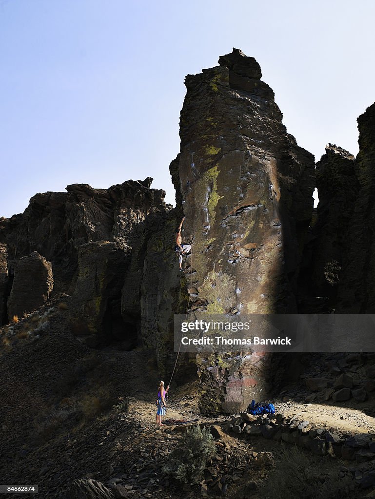 Climbers on rock pinnacle