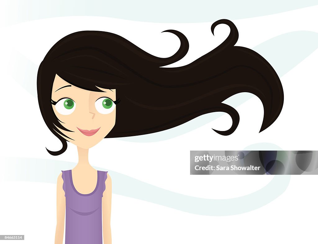Woman with her hair blowing in the wind