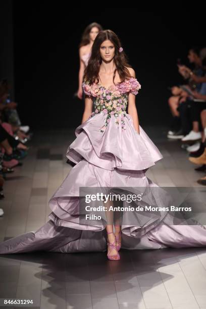 Model walks the runway at Marchesa show during New York Fashion Week at Gallery 1, Skylight Clarkson Sq on September 13, 2017 in New York City.