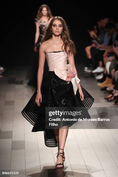 Model walks the runway at Marchesa show during New York Fashion Week at Gallery 1, Skylight Clarkson Sq on September 13, 2017 in New York City.