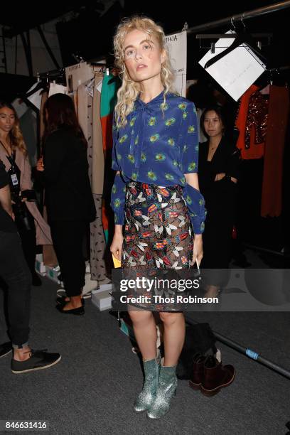 Model prepares backstage for the Marcel Ostertag fashion show during New York Fashion Week: The Shows at Gallery 3, Skylight Clarkson Sq on September...