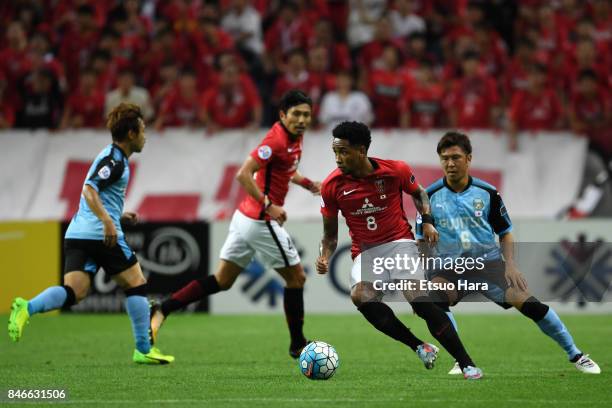 Rafael Silva of Urawa Red Diamonds controls the ball during the AFC Champions League quarter final second leg match between Urawa Red Diamonds and...