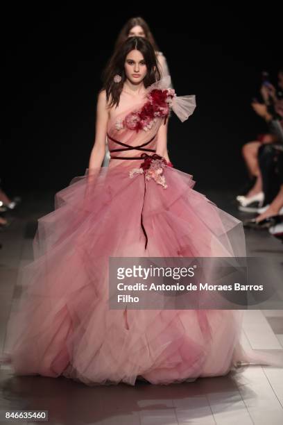 Model walks the runway at Marchesa show during New York Fashion Week at Gallery 1, Skylight Clarkson Sq on September 13, 2017 in New York City.