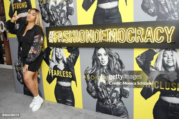 Model Jordyn Woods poses for a photo at the Jordyn Woods meet & greet at Addition Elle on September 13, 2017 in New York City.