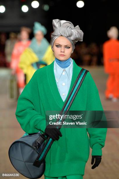 Rose Daniels walks the runway for Marc Jacobs SS18 fashion show during New York Fashion Week at Park Avenue Armory on September 13, 2017 in New York...