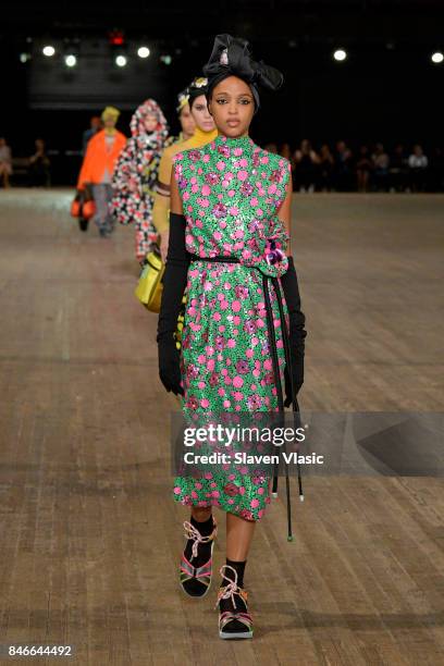 Aya Jones walks the runway for Marc Jacobs SS18 fashion show during New York Fashion Week at Park Avenue Armory on September 13, 2017 in New York...