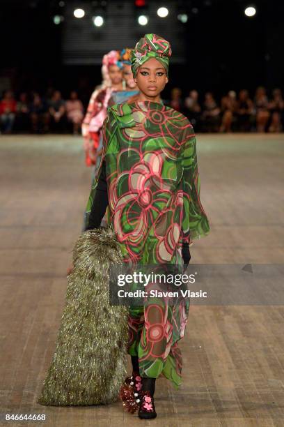 Virginia Santos walks the runway for Marc Jacobs SS18 fashion show during New York Fashion Week at Park Avenue Armory on September 13, 2017 in New...