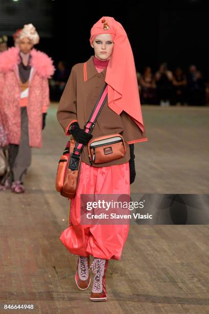 Model walks the runway for Marc Jacobs SS18 fashion show during New York Fashion Week at Park Avenue Armory on September 13, 2017 in New York City.