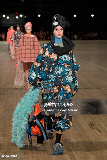 Model walks the runway for Marc Jacobs SS18 fashion show during New York Fashion Week at Park Avenue Armory on September 13, 2017 in New York City.
