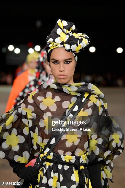 Model walks the runway for Marc Jacobs SS18 fashion show during New York Fashion Week at Park Avenue Armory on September 13, 2017 in New York City.