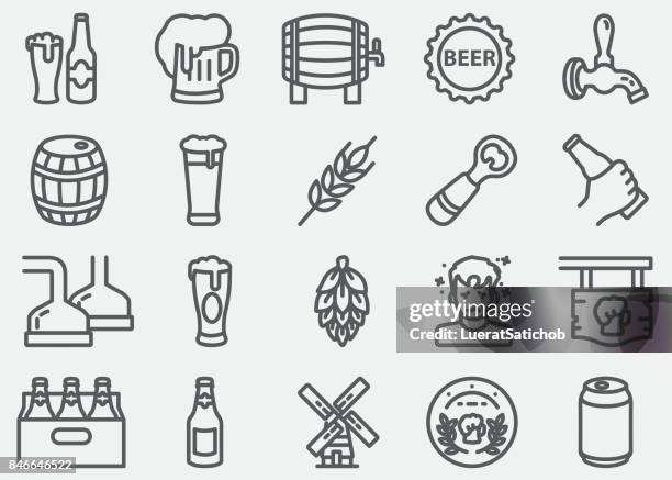 ilustraciones, imágenes clip art, dibujos animados e iconos de stock de iconos de línea de cerveza - barrel