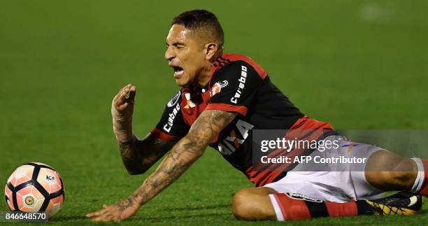 Guerrero of Brazil's Flamengo reacts during their 2017 Copa Sudamericana football match against Brazils Chapecoense held at Arena Conda stadium, in...