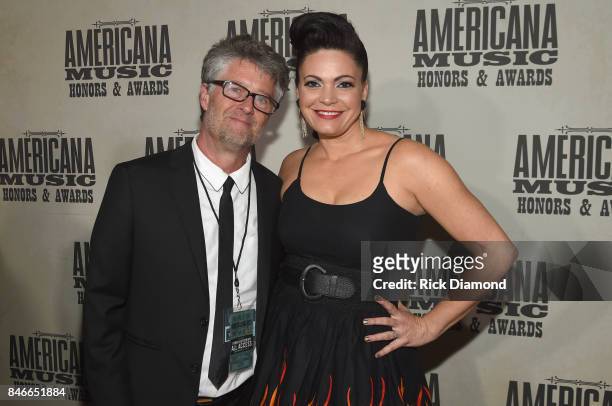 Americana Music Association Executive Director Jed Hilly and Angaleena Presley attend the 2017 Americana Music Association Honors & Awards on...